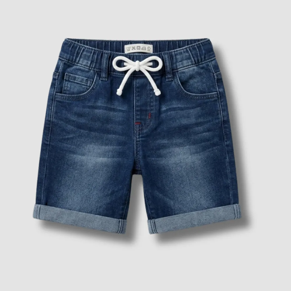 Navy Blue Denim Shorts with White Drawstring