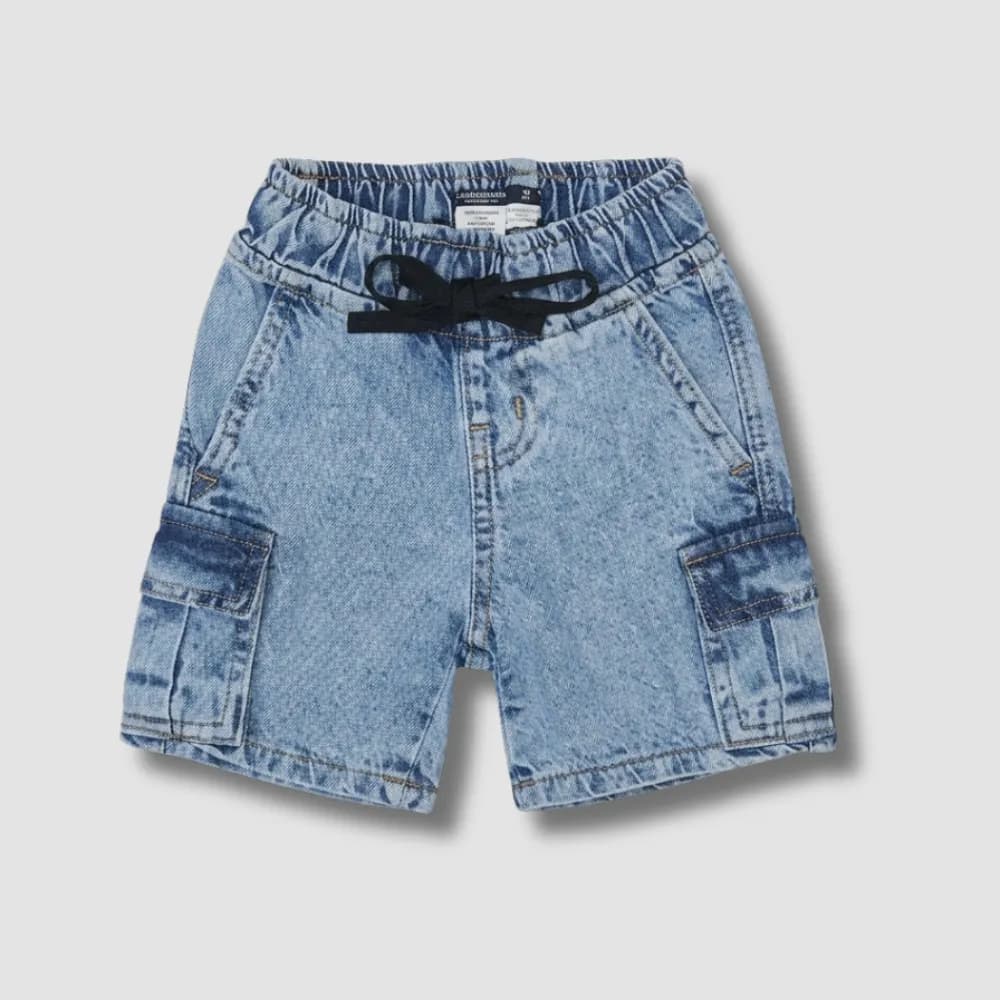 Light Blue Denim Shorts with Black Bow Tie