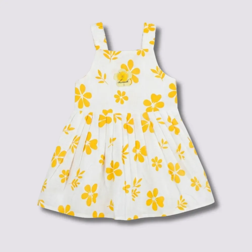 Yellow Floral White Dress for Kids
