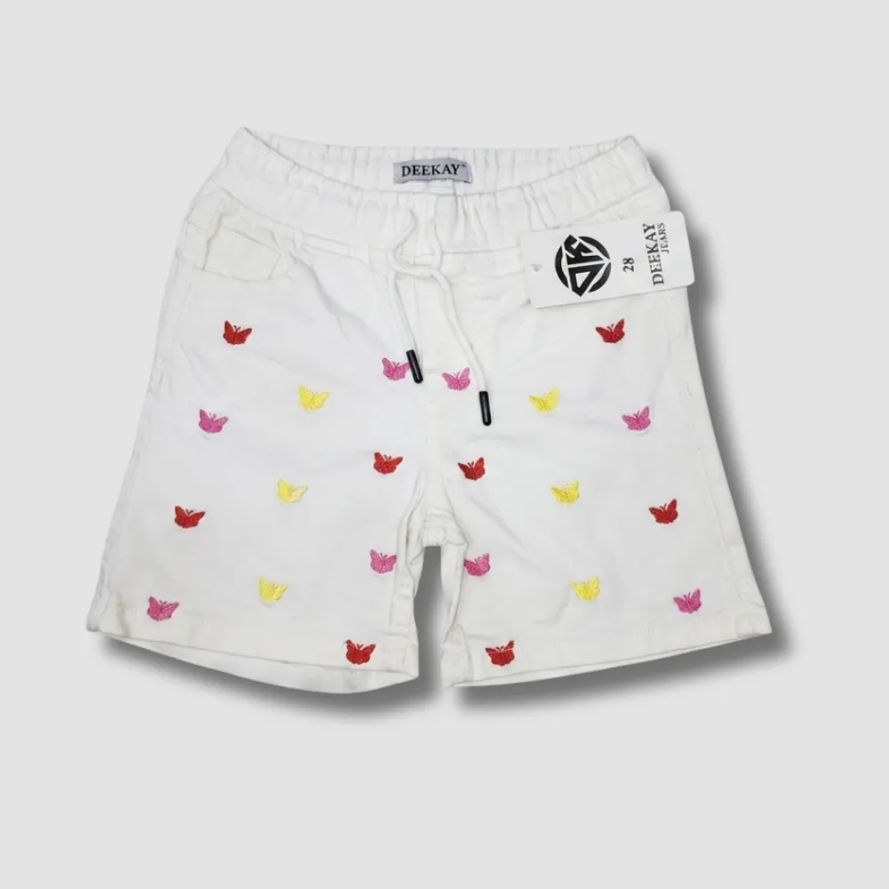 Girls Vibrant Denim Shorts Multi Color Embroidery’ Formal Wear