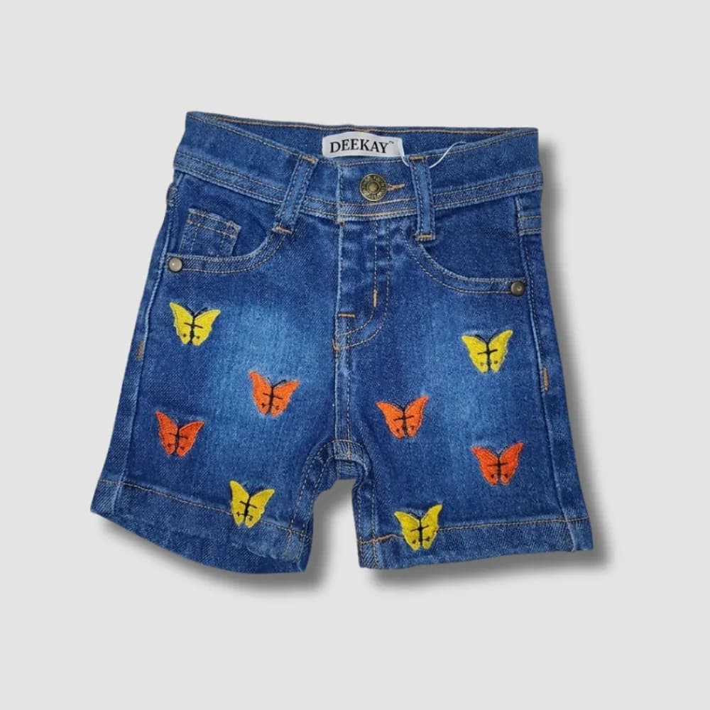 Girls Vibrant Denim Shorts Multi Color Embroidery’ Formal Wear
