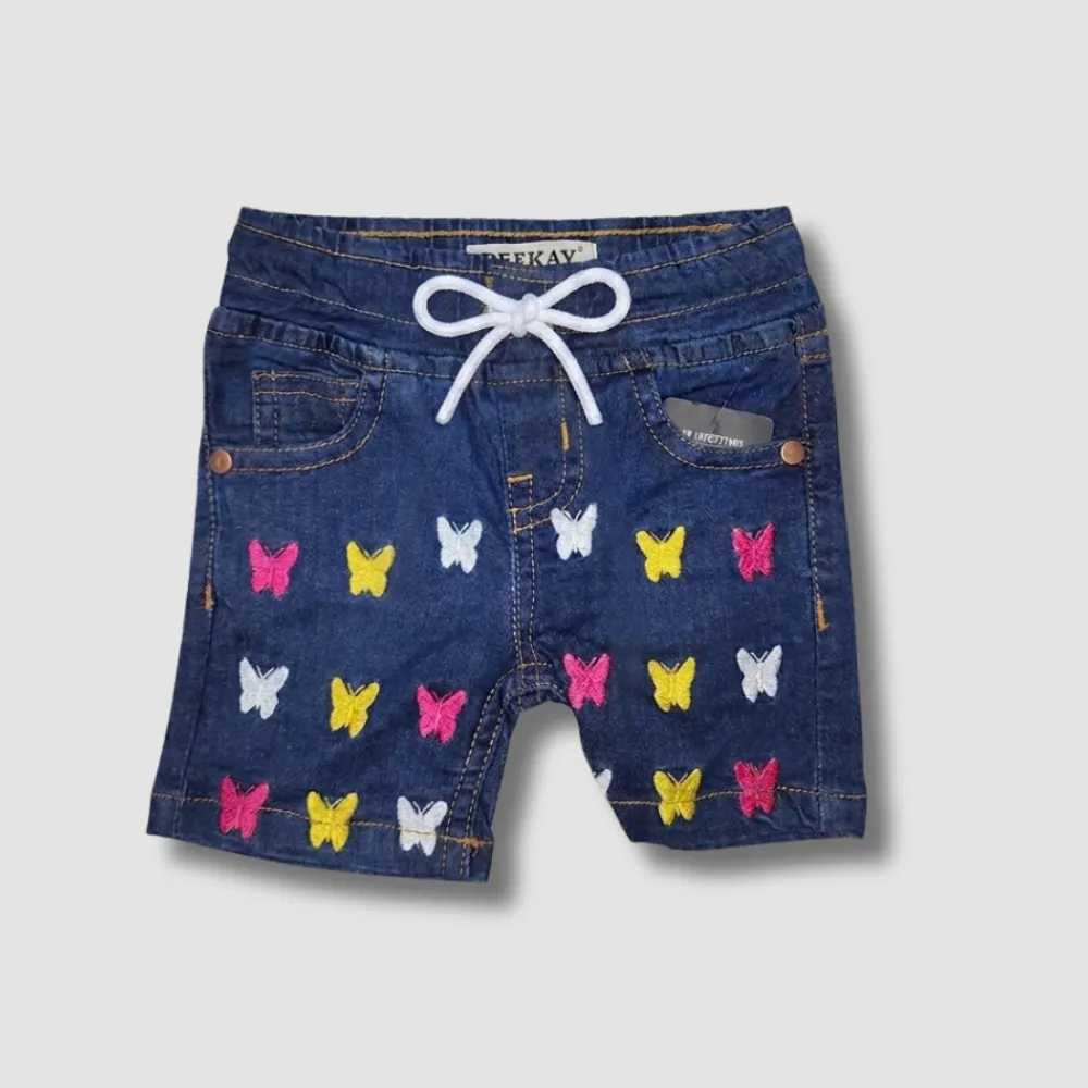 Girls Vibrant Denim Shorts Multi Color Embroidery’ Formal Wear