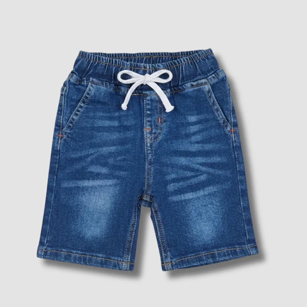Dark Blue Denim Shorts with White Drawstring