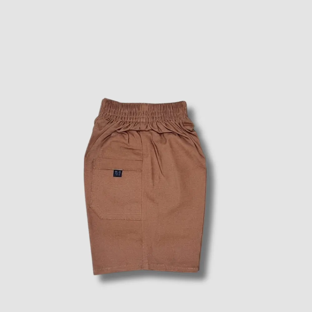 Brown Elastic Waist Cotton Shorts