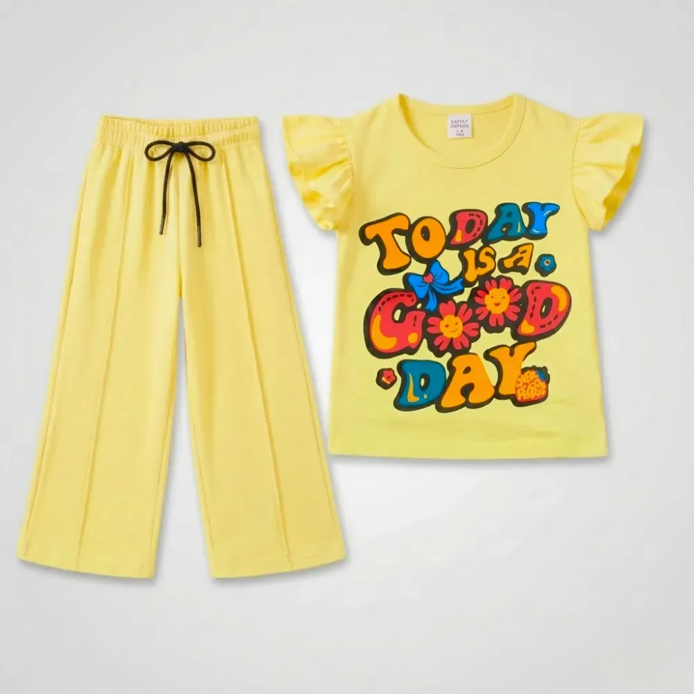 Bright Yellow Kids Outfit with Inspirational Graphic