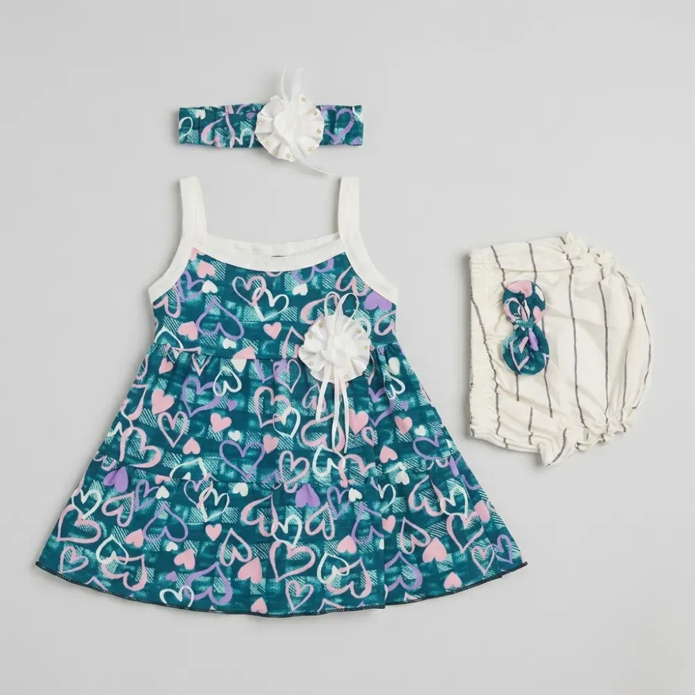 Adorable Teal Heart Dress Set for Baby Girls