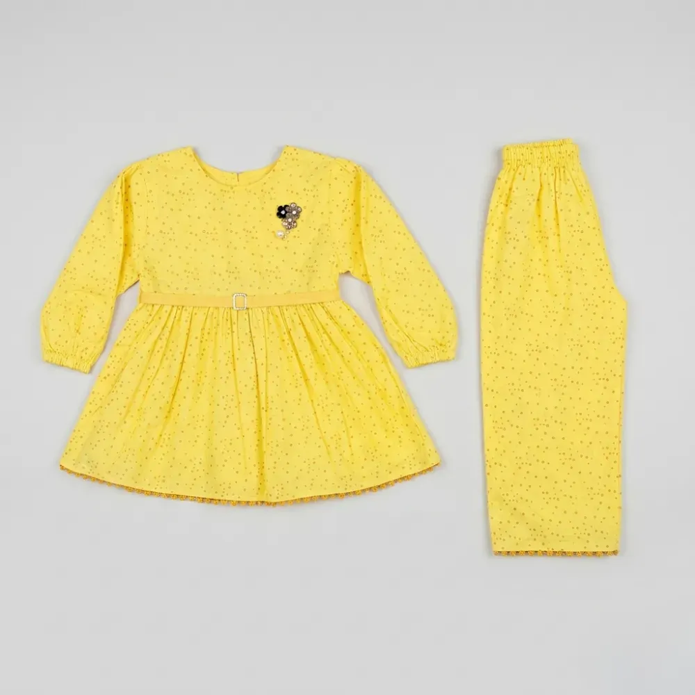 Yellow Peplum Top and Pants Set for Girls