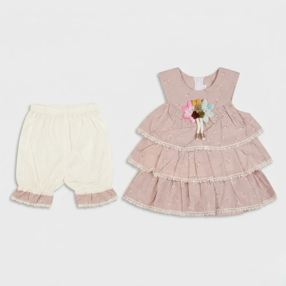 Adorable Pink Baby Dress and White Pants Set
