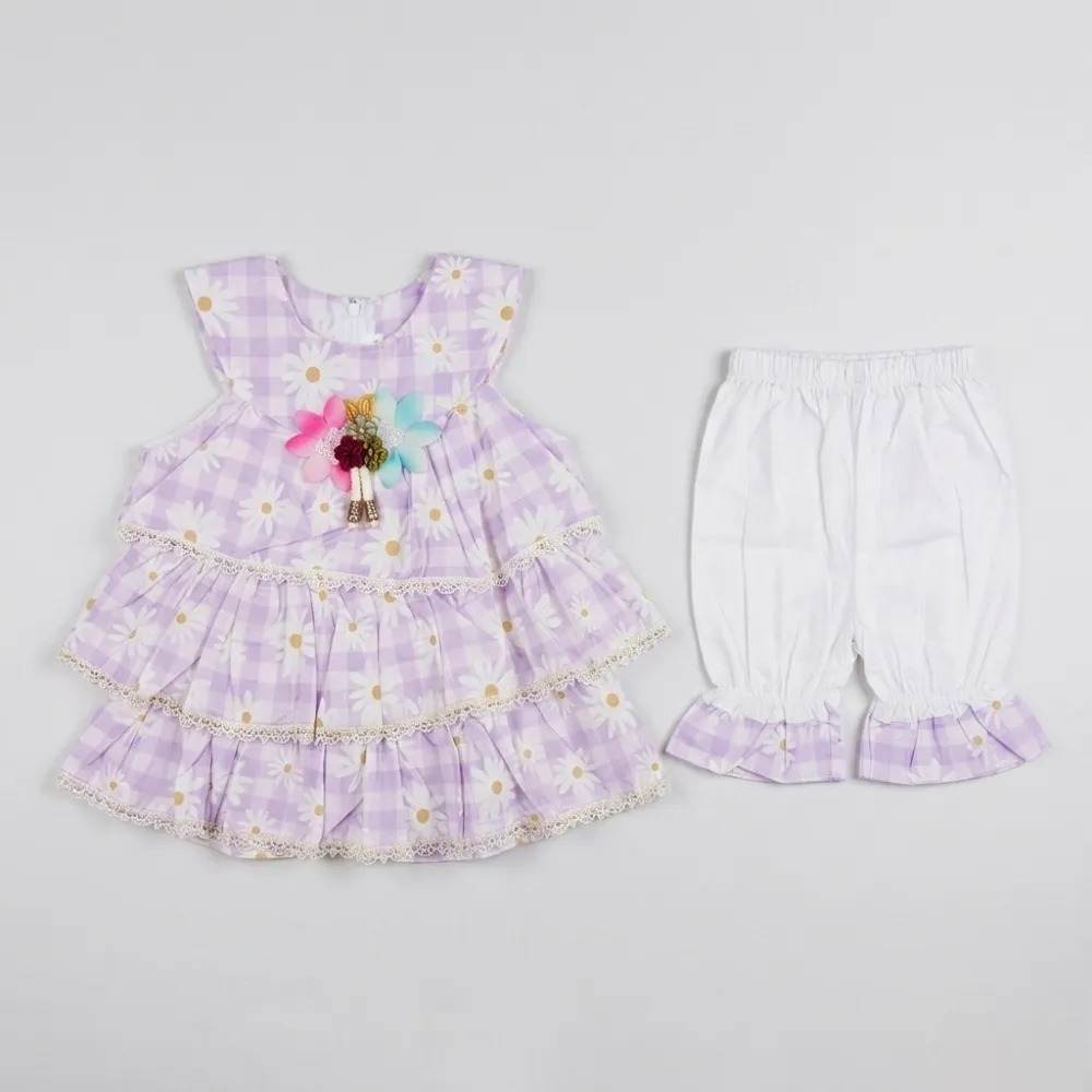 Lavender Gingham Baby Dress and Pants Set