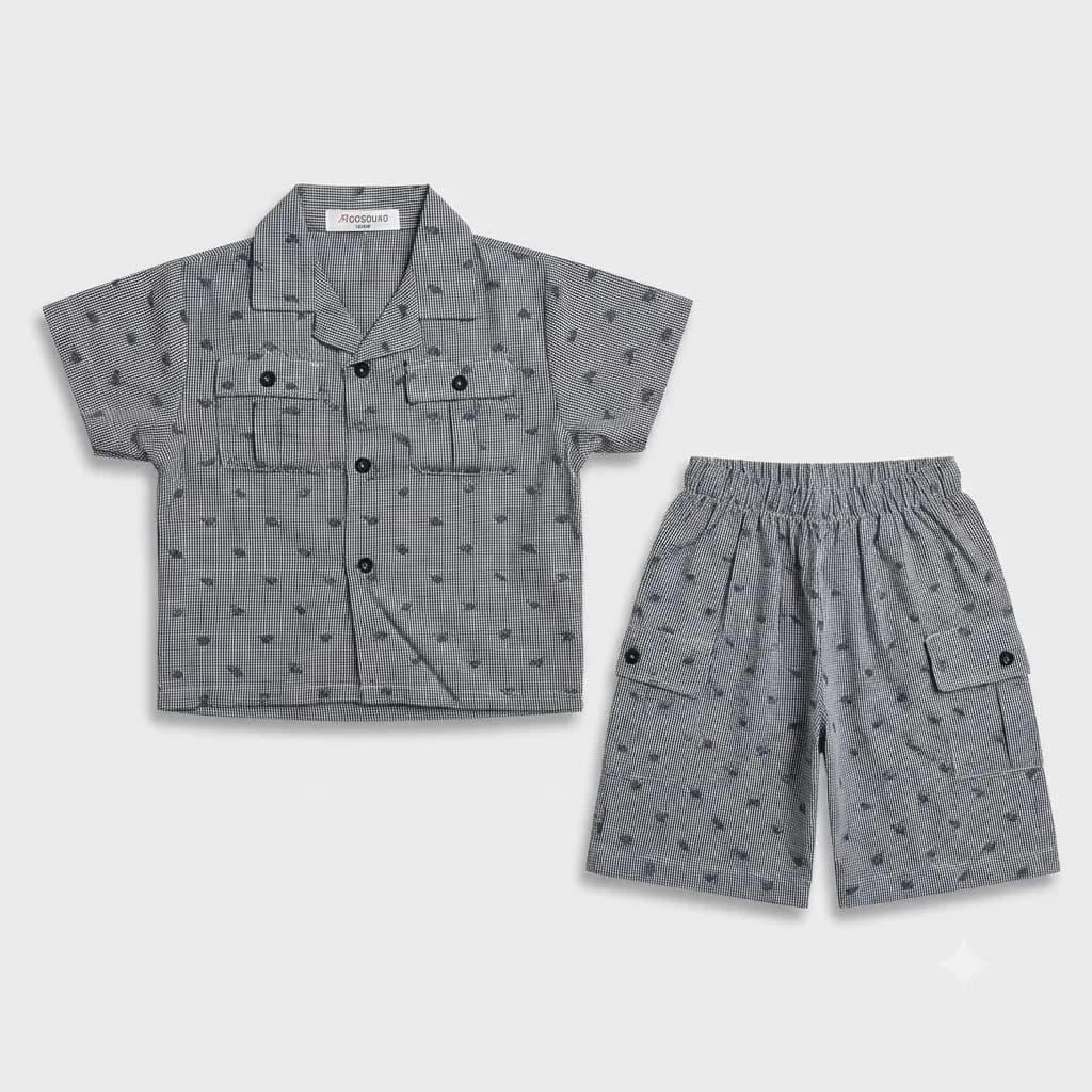 Gray Prince Cotton Shirt and Shorts Set
