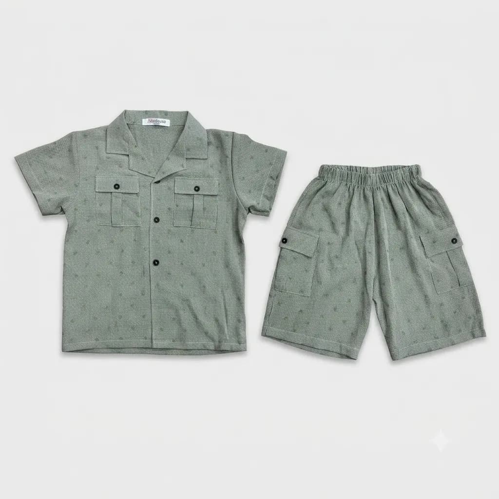 Light Green Prince Cotton Shirt and Shorts Set
