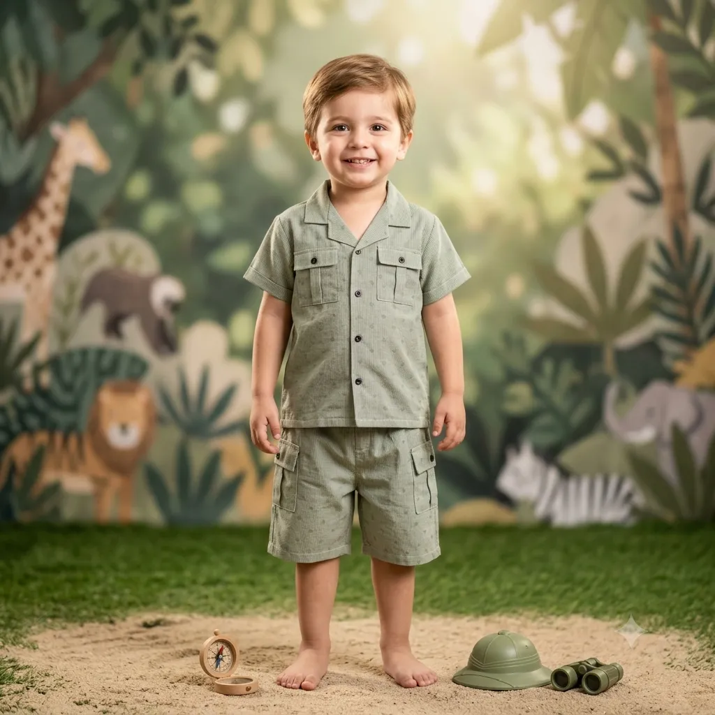 Light Green Prince Cotton Shirt and Shorts Set