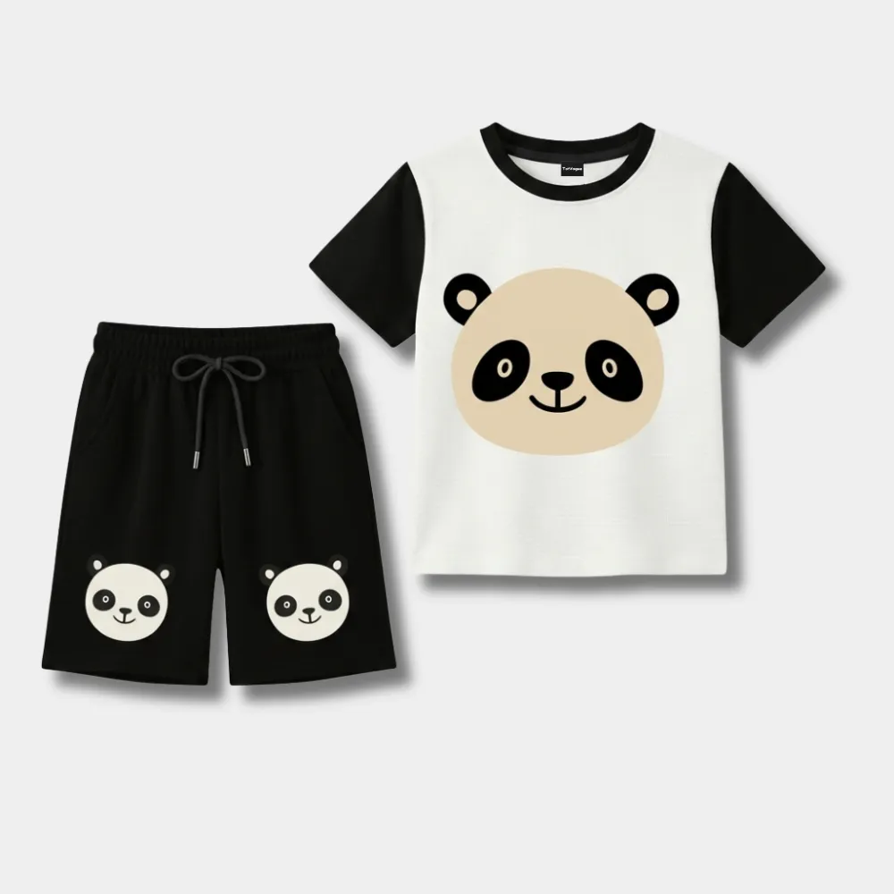 Kids Panda Printed T-Shirt & Shorts Set