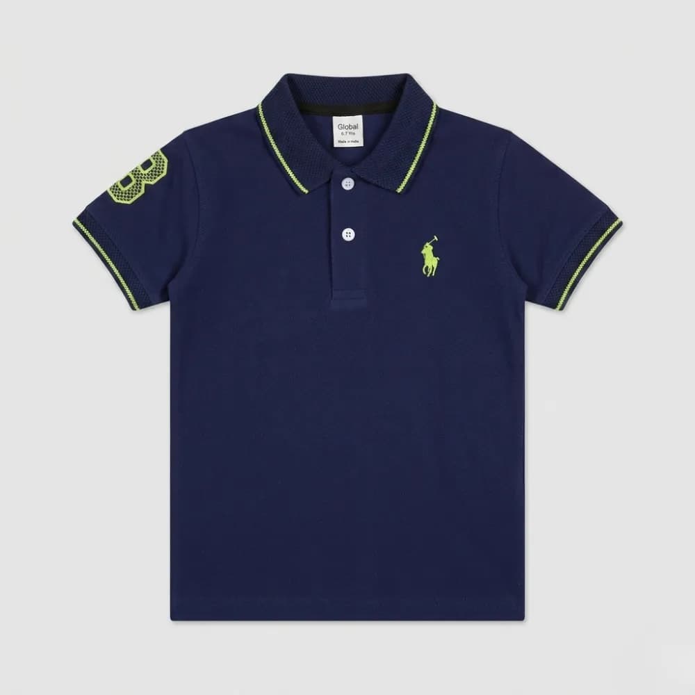 Navy Blue Polo Shirt with Green Trim