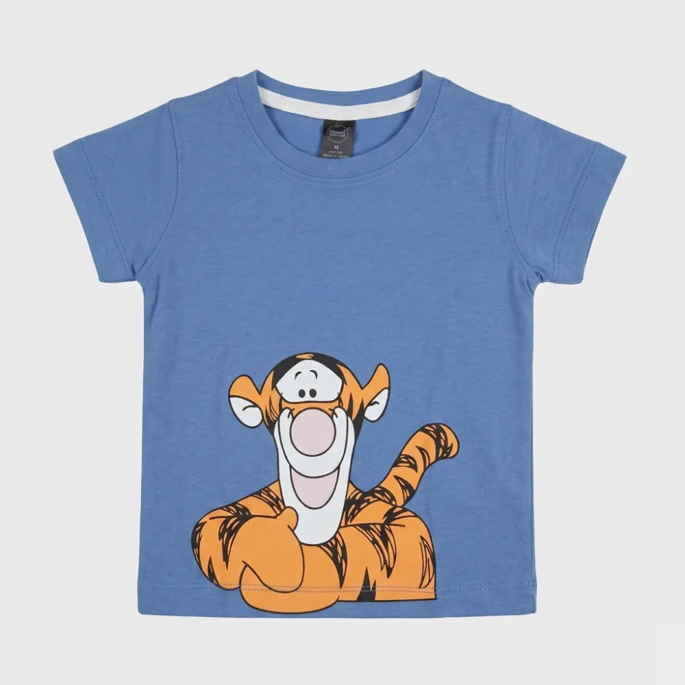 Blue T-Shirt with Cartoon Tiger Graphic