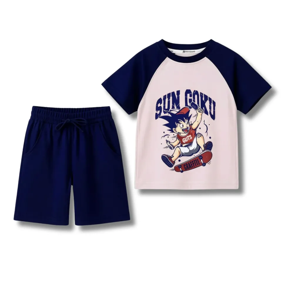 Young Boy in Summer Outfit on the Beach Shirt and Shorts.