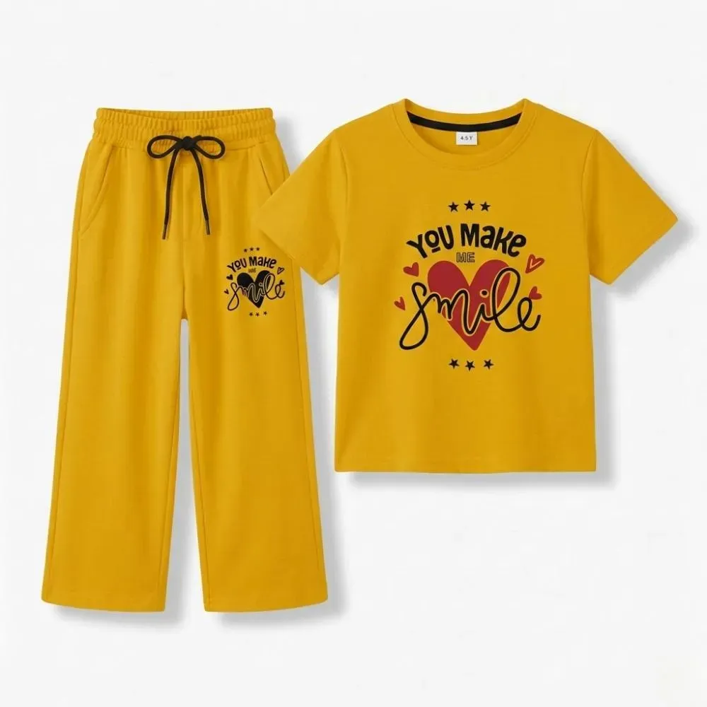 Kids' Yellow Casual Wear Set with Heart Design