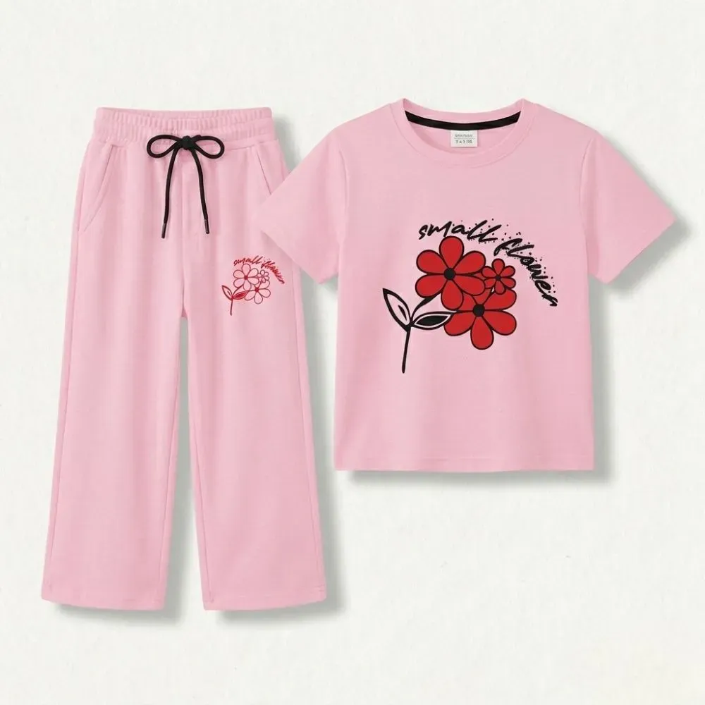 Pink Floral Sweatpants and T-Shirt Set