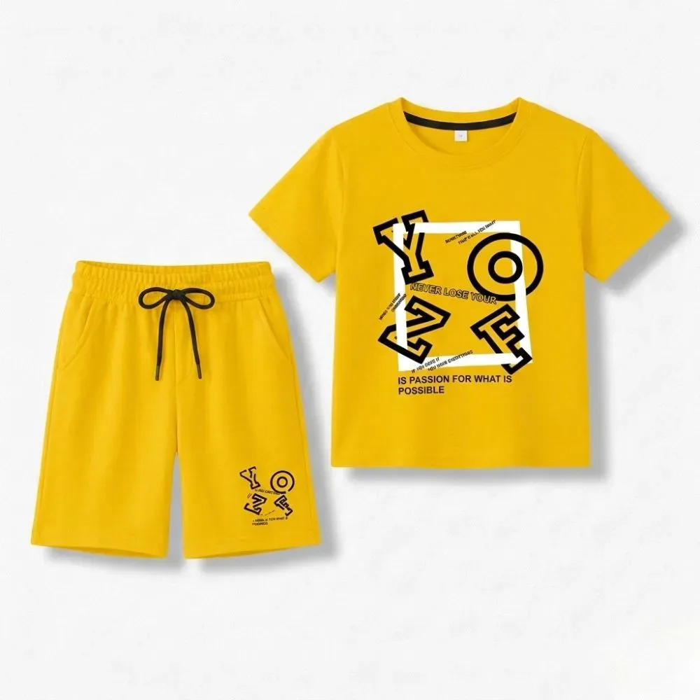 Vibrant Yellow Graphic T-Shirt and Shorts Set